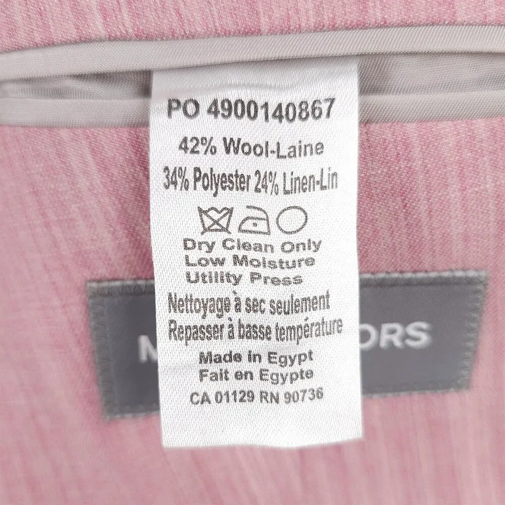 Michael Kors Mens Classic Fit 2 Piece Suit 44R 34x32 Pink Wool Linen Blend NWT